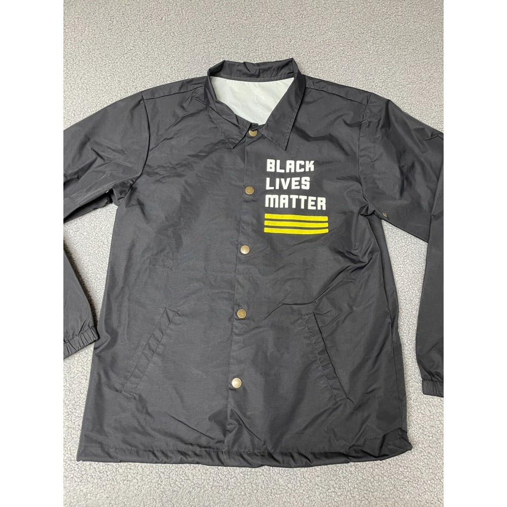 BLACK LIVES MATTER black snap windbreaker nylon JACKET size large